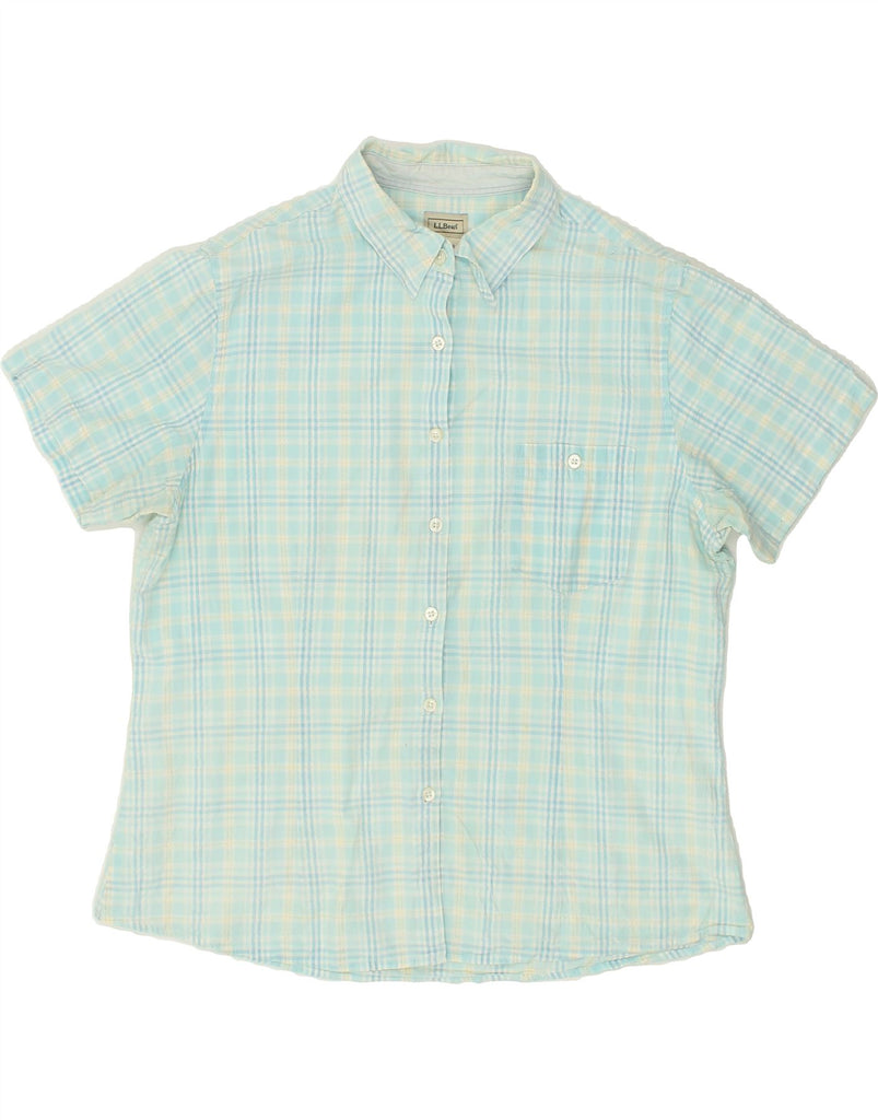 L.L.BEAN Womens Short Sleeve Shirt UK 16 Large Blue Check Cotton | Vintage L.L.Bean | Thrift | Second-Hand L.L.Bean | Used Clothing | Messina Hembry 