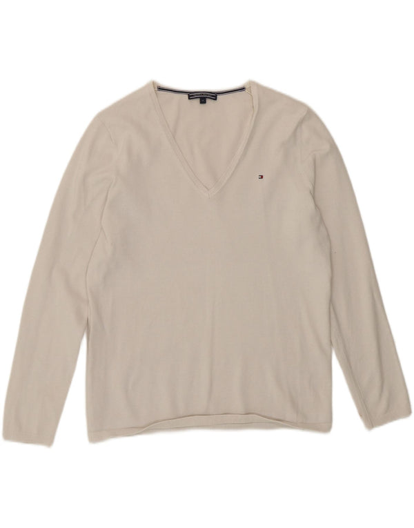 Tommy Hilfiger Womens V-Neck Jumper Sweater UK 14 Medium White
