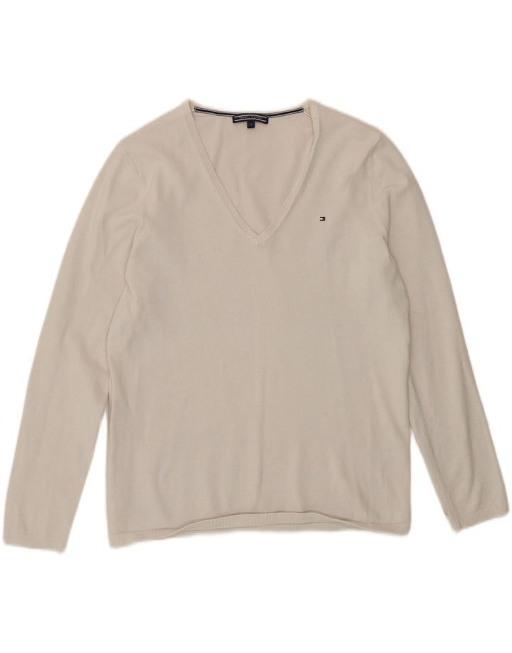 Tommy Hilfiger Womens V-Neck Jumper Sweater UK 14 Medium White