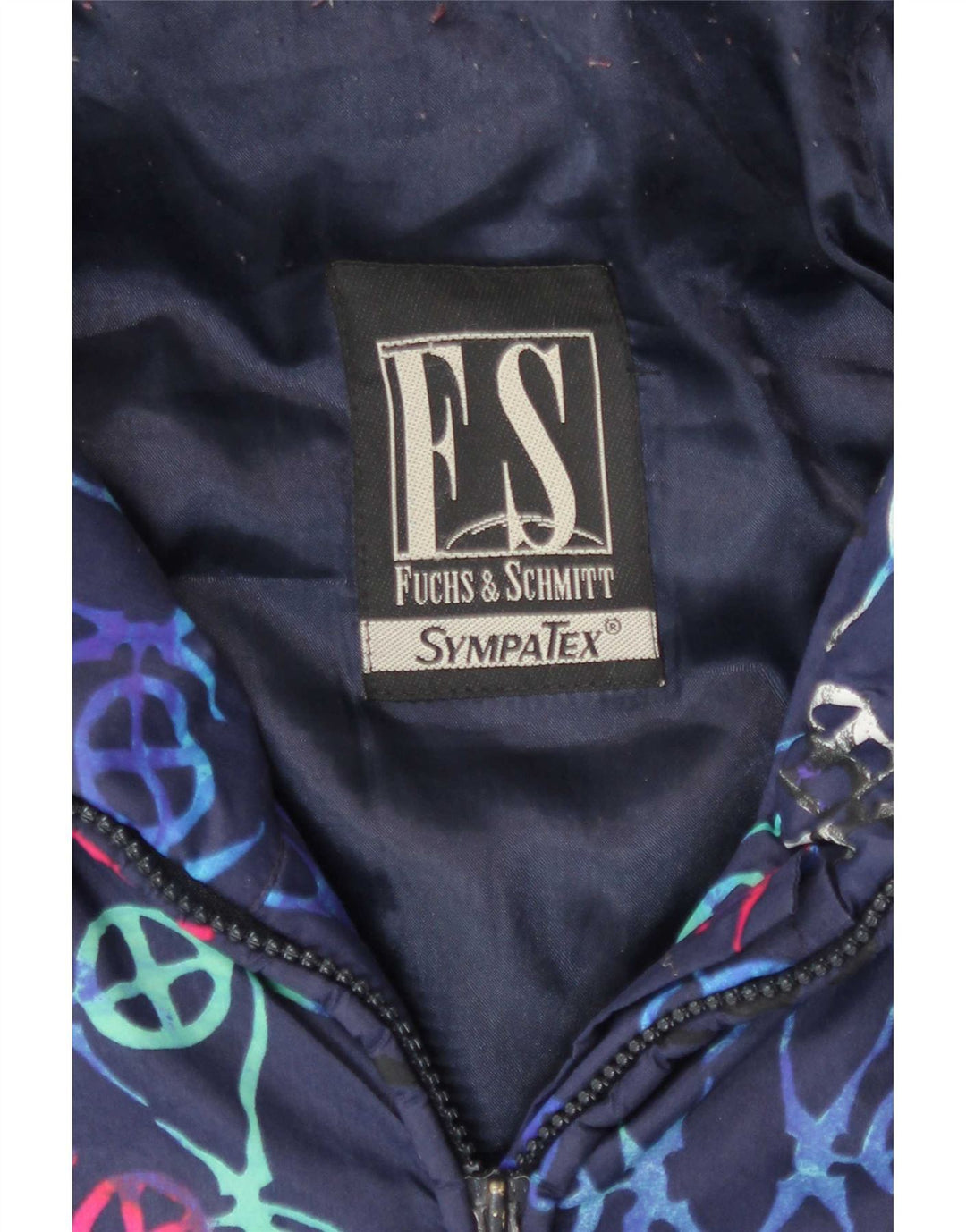 FUCHS & SCHMITT Womens Hooded Padded Jacket UK 16 Large Navy Blue Geometric