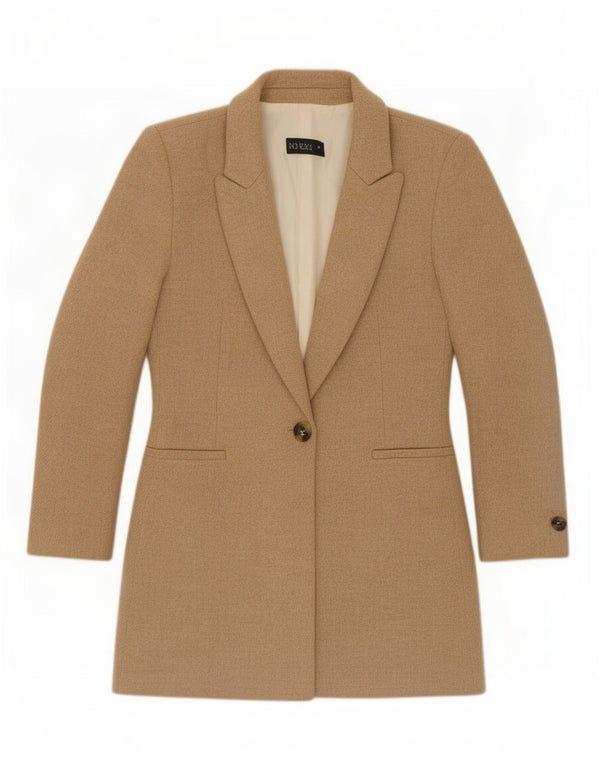 Zara Womens Longline 1 Button Blazer Jacket UK 10 Small Beige Wool