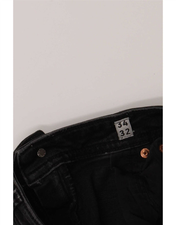 Jack & Jones Mens Distressed Slim Jeans W34 L32 Black Cotton