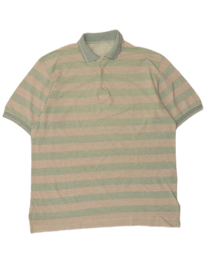 Seventy Mens Polo Shirt XL Turquoise Striped Cotton