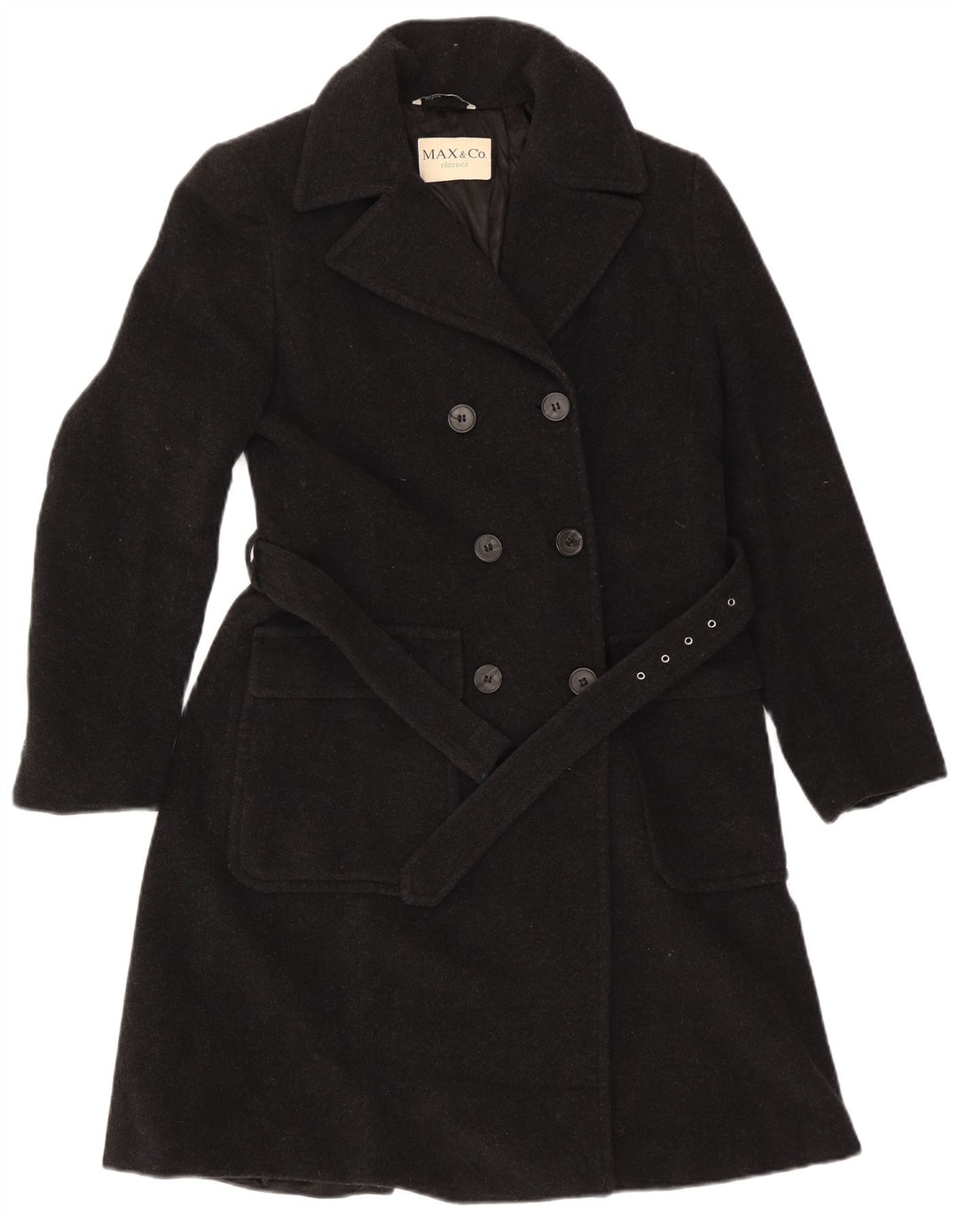 Max & Co. Womens Oversized Double Breasted Coat UK 10 Small Black Wool