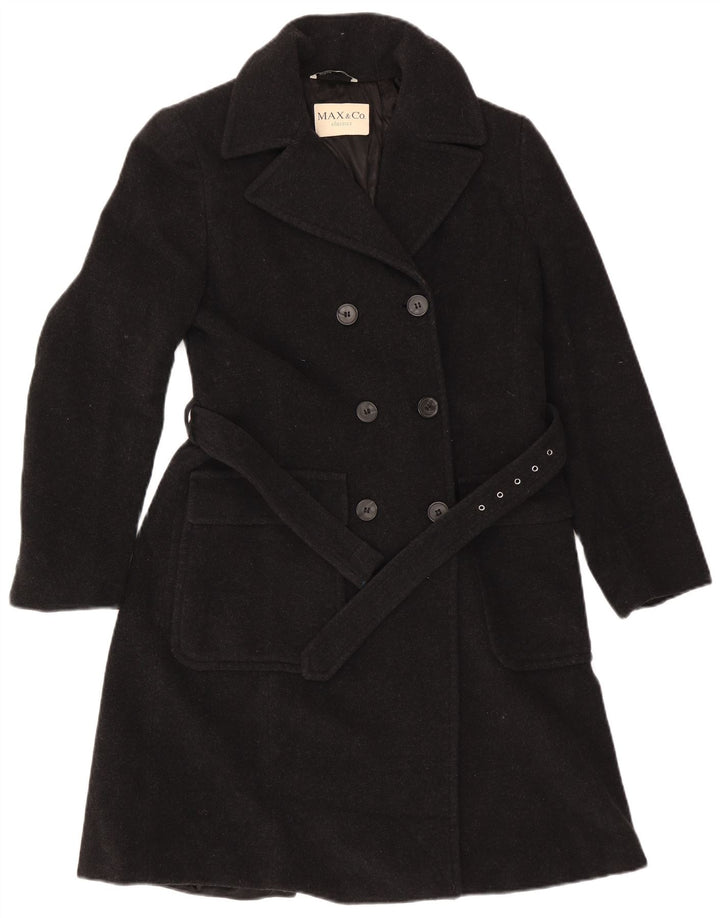 Max & Co. Womens Oversized Double Breasted Coat UK 10 Small Black Wool