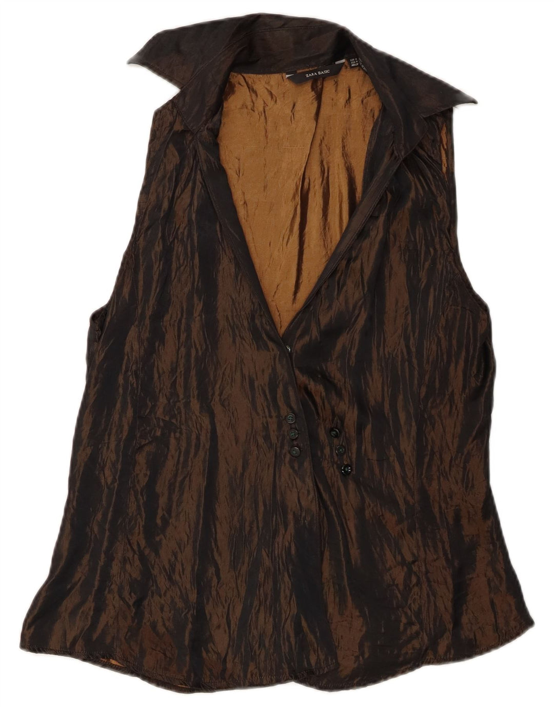 Zara Womens Sleeveless Shirt Blouse UK 12 Medium Brown Acetate