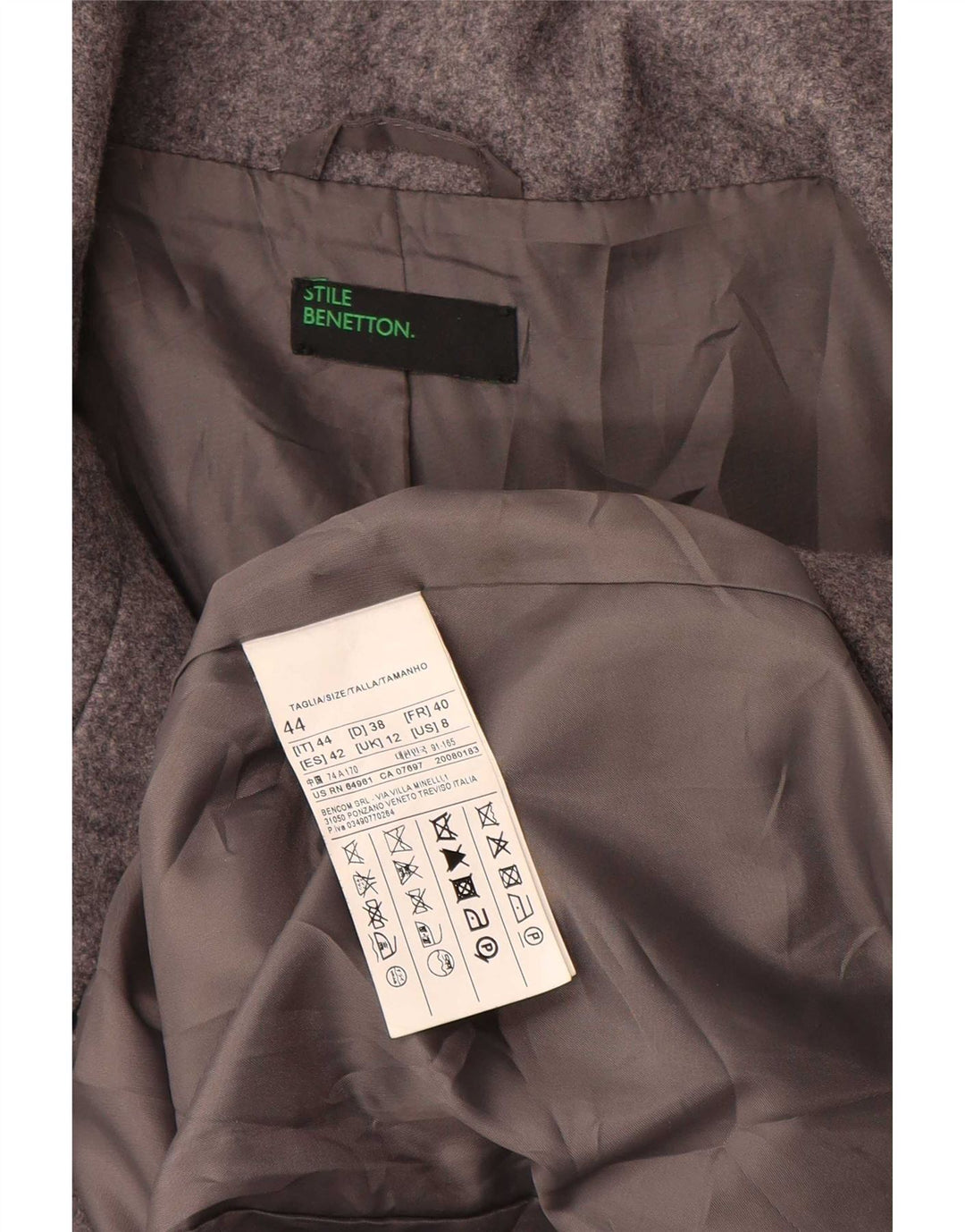 Benetton Womens Overcoat UK 12 Medium Grey Wool