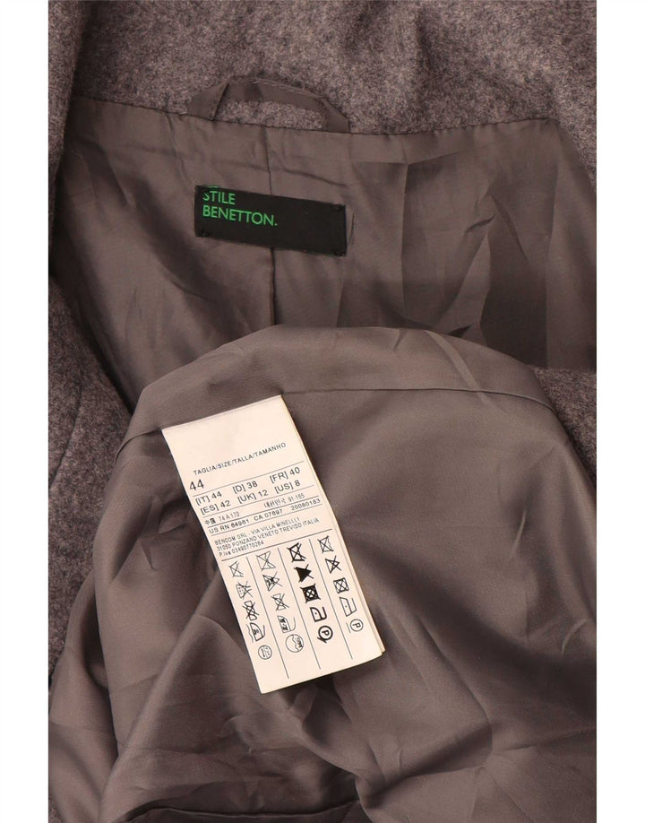 Benetton Womens Overcoat UK 12 Medium Grey Wool