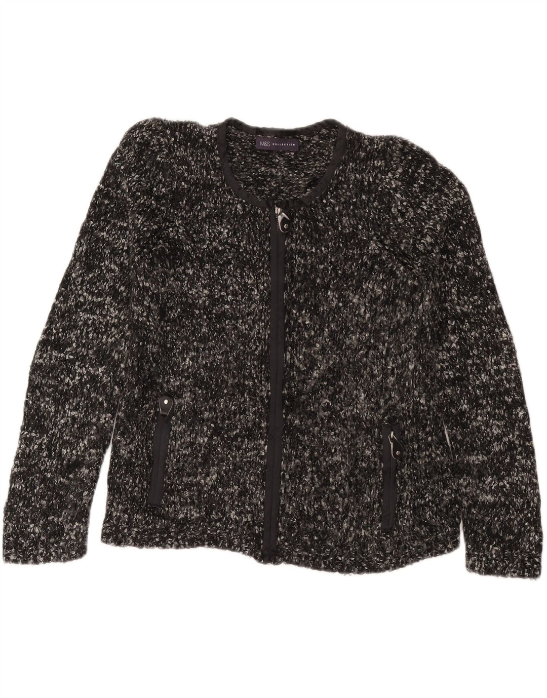 Marks & Spencer Womens Cardigan Sweater UK 12 Medium Grey Flecked Acrylic