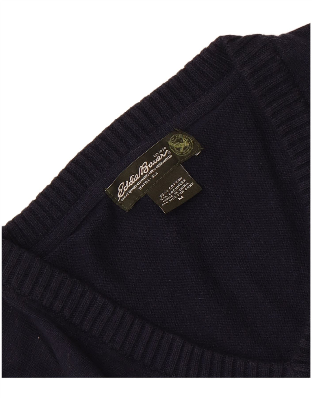 Eddie Bauer Mens V-Neck Jumper Sweater Medium Navy Blue Cotton