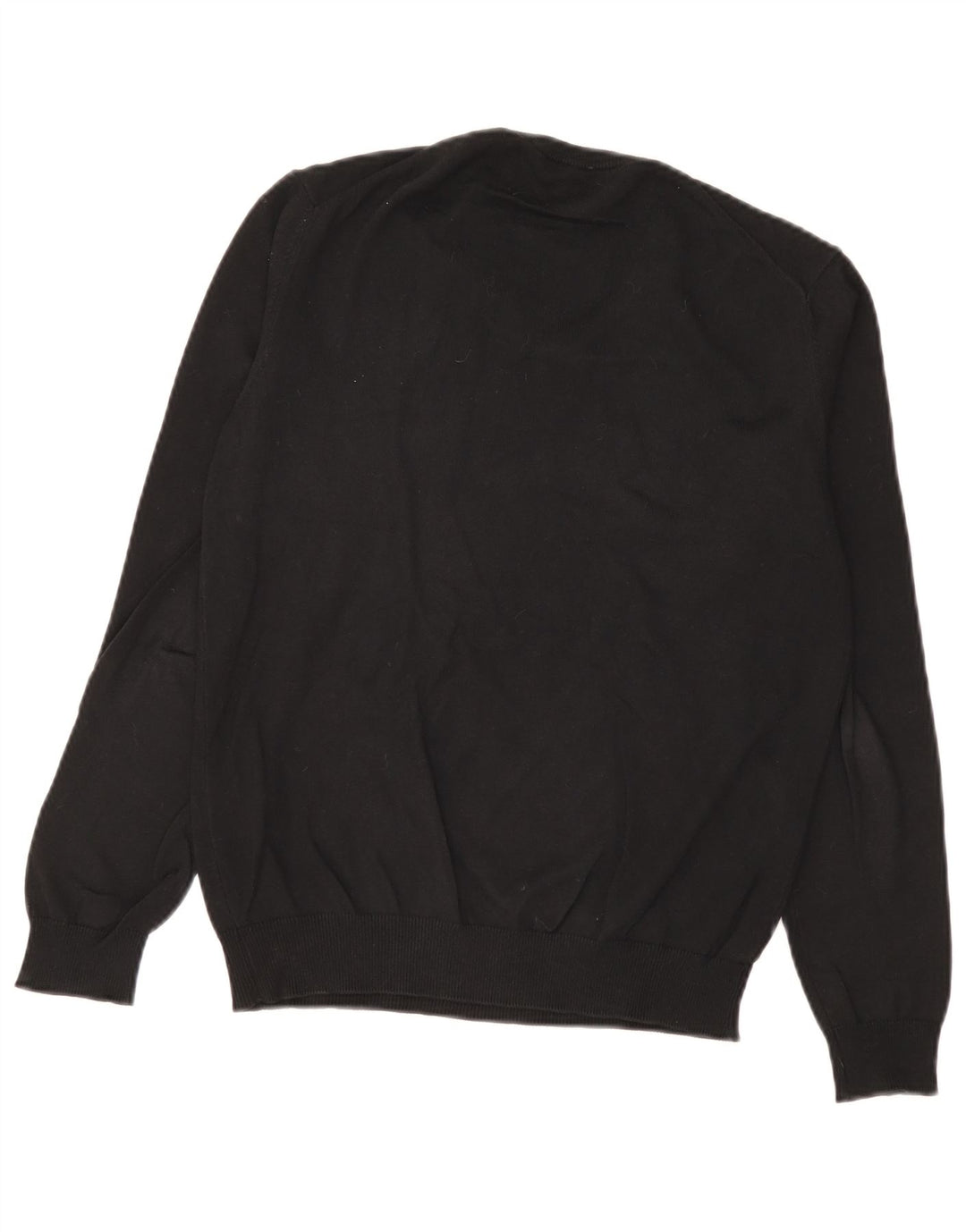 Benetton Mens V-Neck Jumper Sweater Small Black Cotton