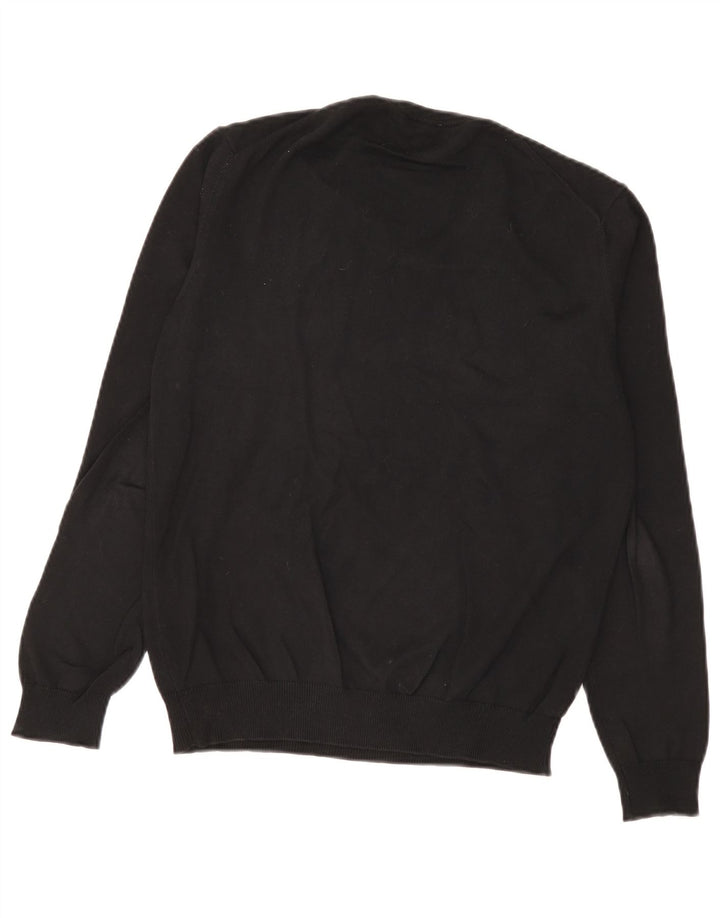 Benetton Mens V-Neck Jumper Sweater Small Black Cotton