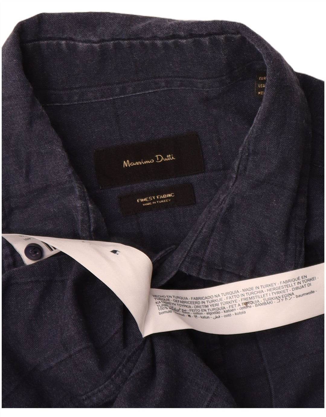 Massimo Dutti Mens Shirt Large Navy Blue Check Cotton