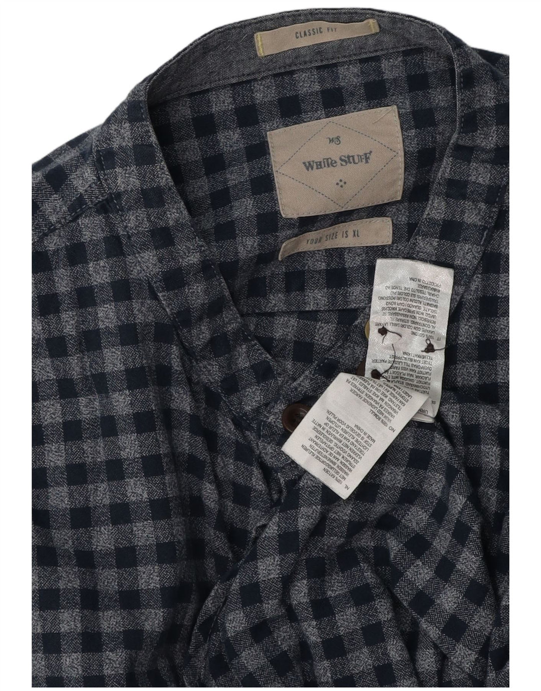 White Stuff Mens Classic Fit Shirt XL Blue Gingham Cotton