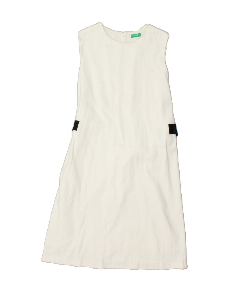 BENETTON Womens Sleeveless Basic Dress UK 10 Small White Linen | Vintage Benetton | Thrift | Second-Hand Benetton | Used Clothing | Messina Hembry 