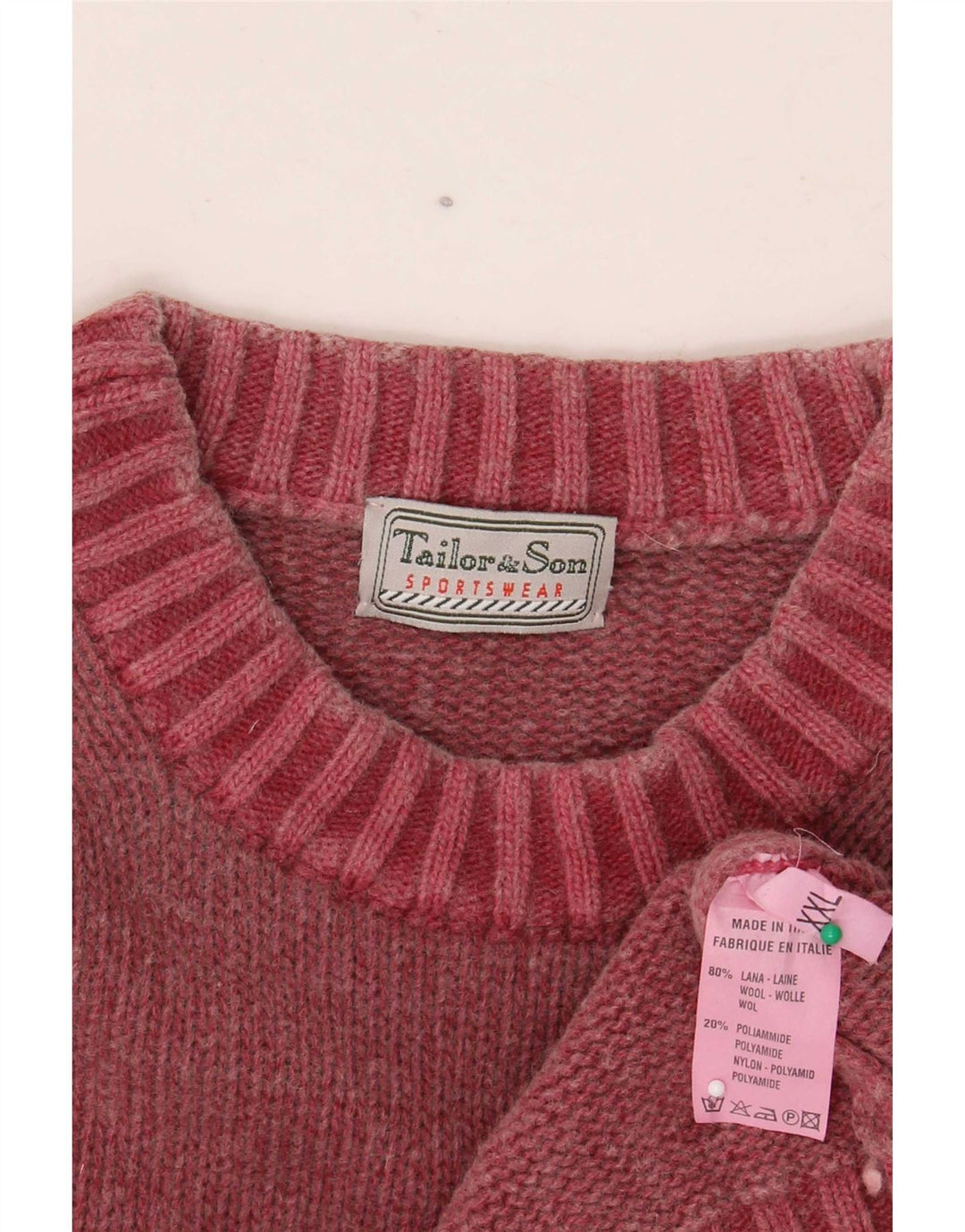 Tailor & Son Mens Crew Neck Jumper Sweater 2XL Red Wool