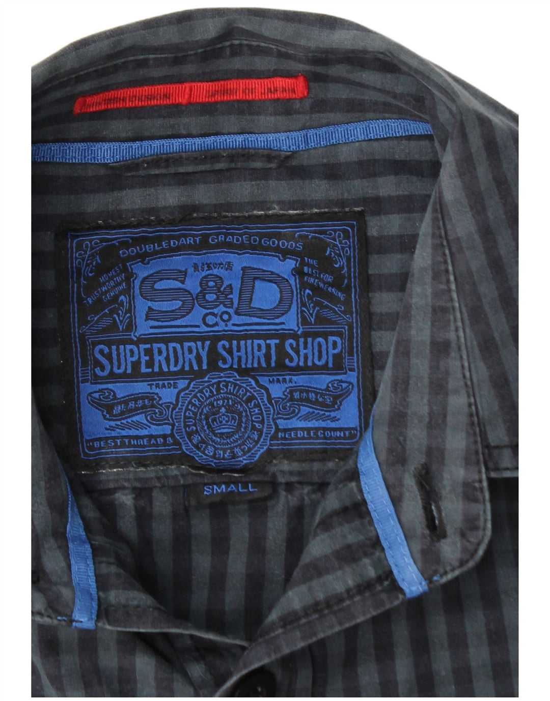 SUPERDRY Mens Shirt Small Navy Blue Gingham Cotton