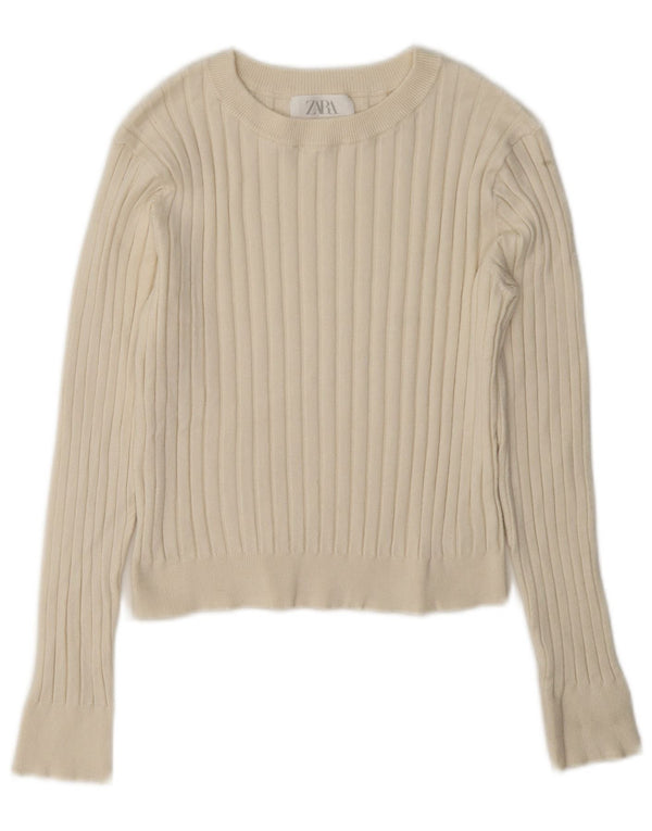 Zara Girls Crew Neck Jumper Sweater 13-14 Years Off White Viscose