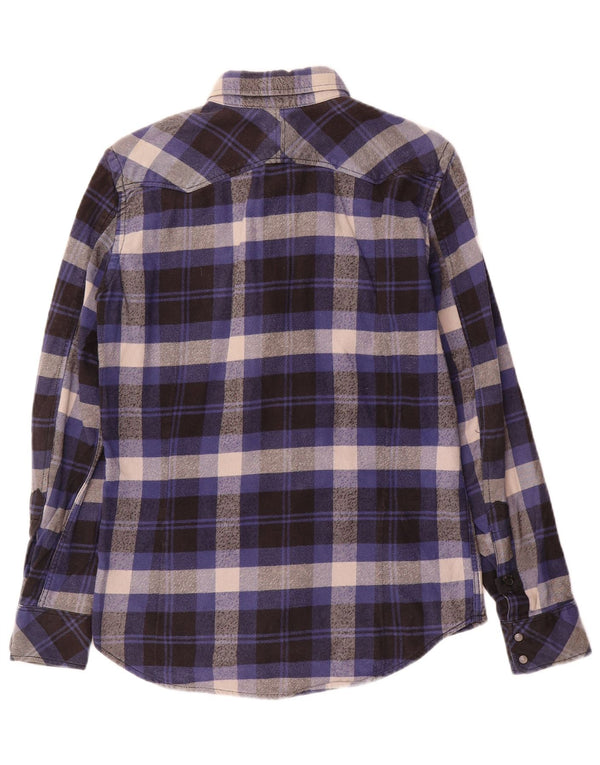 Diesel Mens Flannel Shirt Small Navy Blue Check Cotton