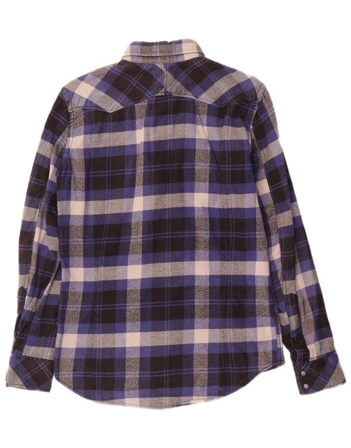 Diesel Mens Flannel Shirt Small Navy Blue Check Cotton