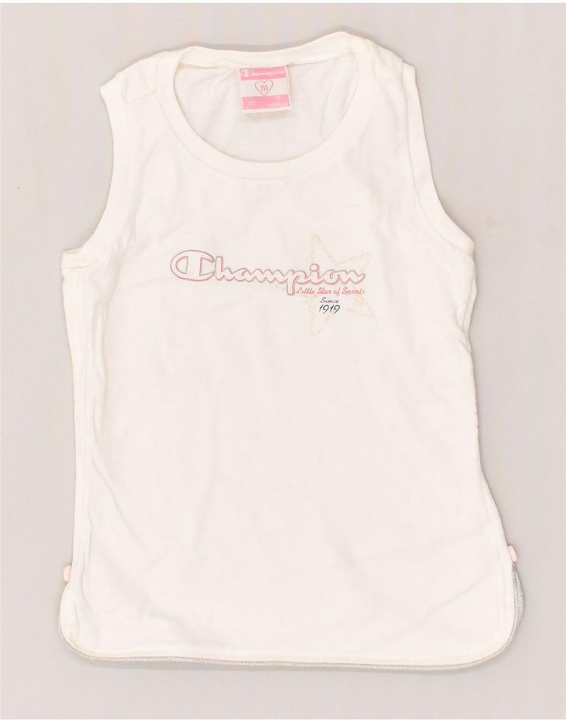 CHAMPION Baby Girls Graphic Vest Top 12-18 Months White Cotton | Vintage Champion | Thrift | Second-Hand Champion | Used Clothing | Messina Hembry 