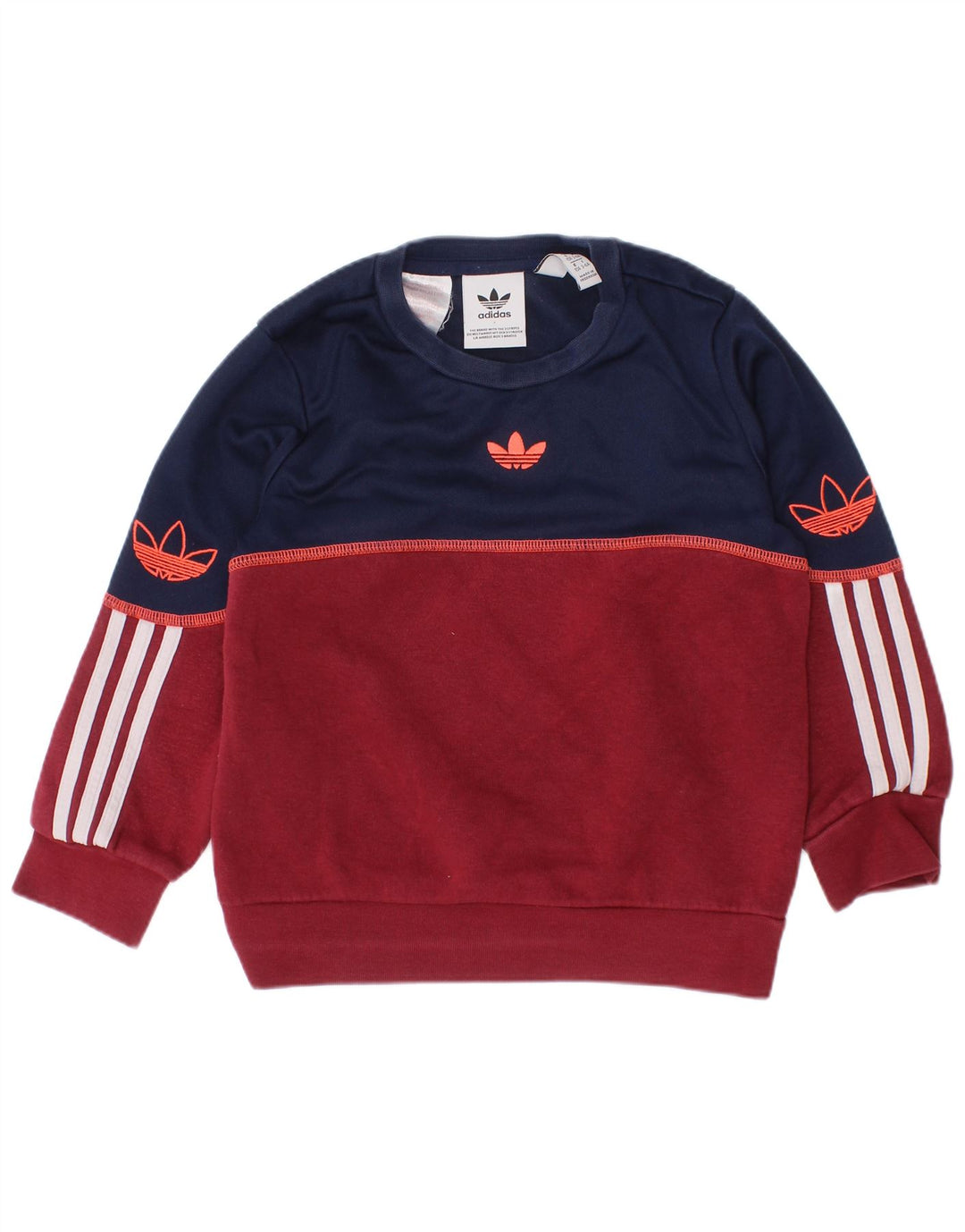 ADIDAS Boys Graphic Sweatshirt Jumper 3-4 Years Maroon Colourblock Cotton