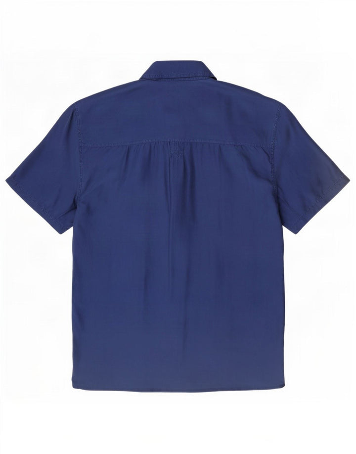 Vintage Mens Short Sleeve Shirt Medium Navy Blue Silk