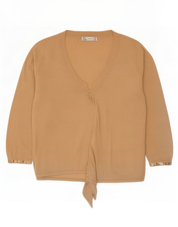 Zara Womens Top 3/4 Sleeve UK 16 Large Beige Ramie
