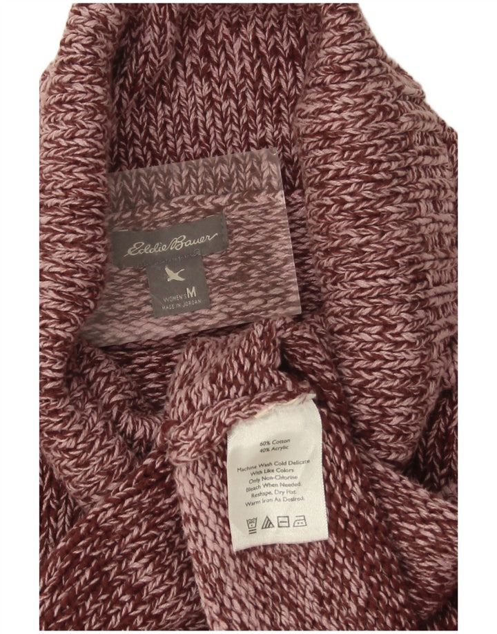 Eddie Bauer Womens Roll Neck Jumper Sweater UK 14 Medium Burgundy Striped