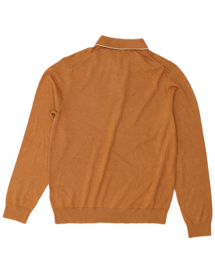Marks & Spencer Mens Polo Neck Jumper Sweater Large Beige Cotton