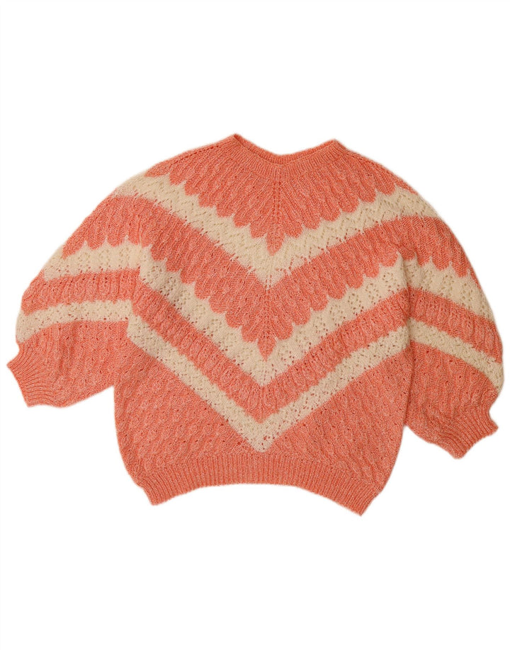 VINTAGE Womens Boat Neck Jumper Sweater UK 14 Large Orange Chevron