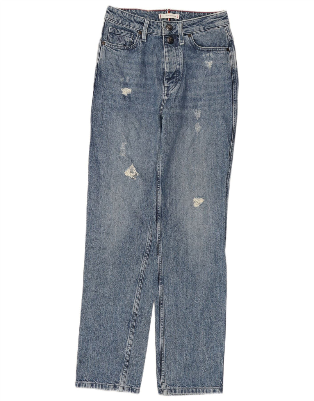 Tommy Hilfiger Womens Classic Distressed Crop Straight Jeans W25 L29 Blue