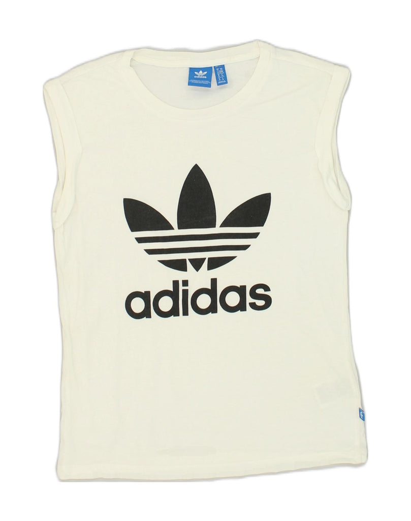 ADIDAS Womens Graphic Vest Top UK 6 XS White Cotton | Vintage Adidas | Thrift | Second-Hand Adidas | Used Clothing | Messina Hembry 