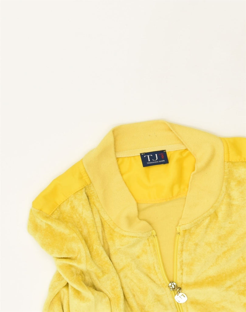 TRUSSARDI JEANS Womens Velour Tracksuit Top Jacket UK 10 Small Yellow | Vintage Trussardi Jeans | Thrift | Second-Hand Trussardi Jeans | Used Clothing | Messina Hembry 