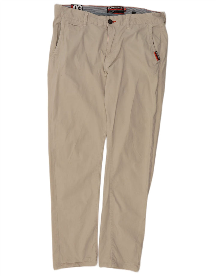 SUPERDRY Mens Slim Chino Trousers W34 L28 Beige Cotton