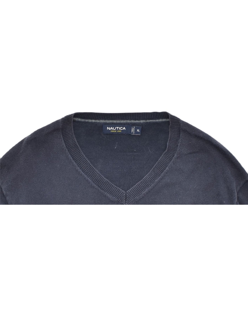 NAUTICA Mens V-Neck Jumper Sweater XL Navy Blue Cotton | Vintage | Thrift | Second-Hand | Used Clothing | Messina Hembry 