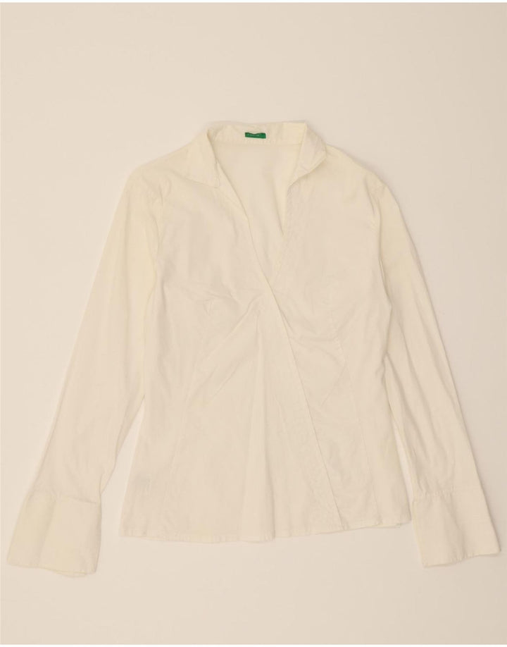 BENETTON Womens Shirt Blouse UK 12 Medium White Cotton
