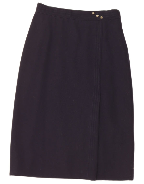 Les Copains Womens High Waist Midi Skirt W26 Small Navy Blue Wool