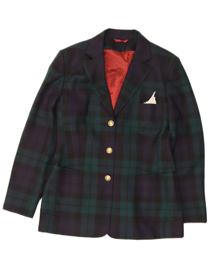 Charles Robertson Womens 3 Button Blazer Jacket UK 14 Large Navy Blue Plaid