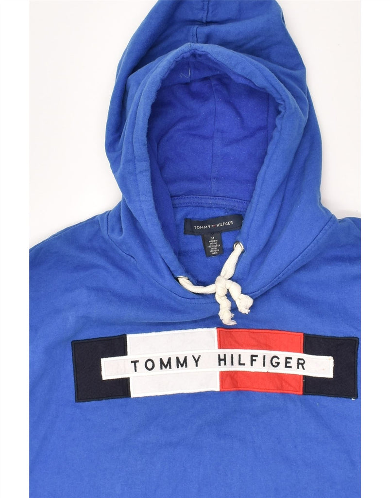 TOMMY HILFIGER Mens Graphic Hoodie Jumper Medium Blue Cotton | Vintage Tommy Hilfiger | Thrift | Second-Hand Tommy Hilfiger | Used Clothing | Messina Hembry 