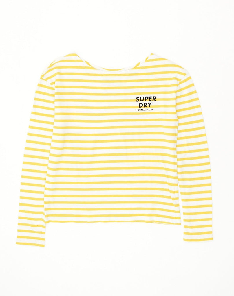 SUPERDRY Womens Top Long Sleeve UK 12 Medium Yellow Striped Cotton | Vintage Superdry | Thrift | Second-Hand Superdry | Used Clothing | Messina Hembry 