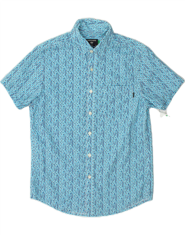DOCKERS Mens Regular Fit Short Sleeve Shirt Small Blue Spotted Vintage Dockers and Second-Hand Dockers from Messina Hembry 