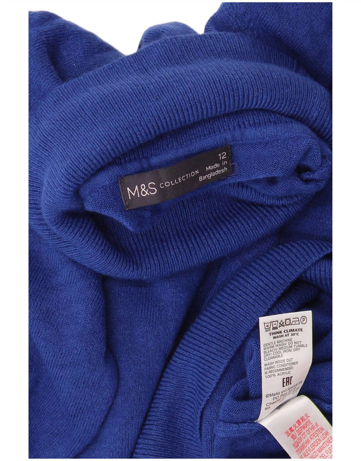 Marks & Spencer Womens Roll Neck Jumper Sweater UK 12 Medium  Blue Acrylic