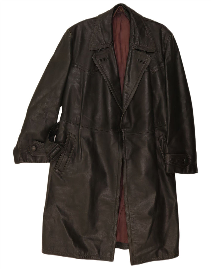 Vintage Mens Leather Coat UK 38 Medium Khaki