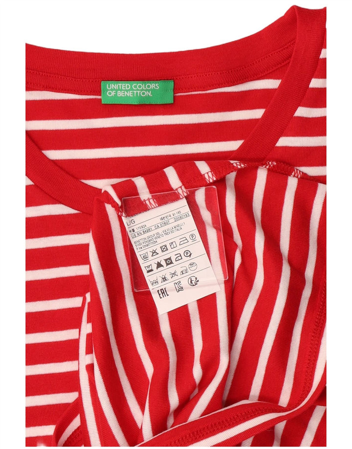 Benetton Womens T-Shirt Top UK 14 Large Red Striped Cotton