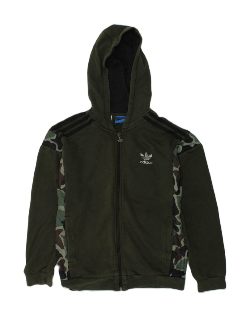 ADIDAS Boys Zip Hoodie Sweater 11-12 Years Khaki Camouflage Cotton | Vintage Adidas | Thrift | Second-Hand Adidas | Used Clothing | Messina Hembry 