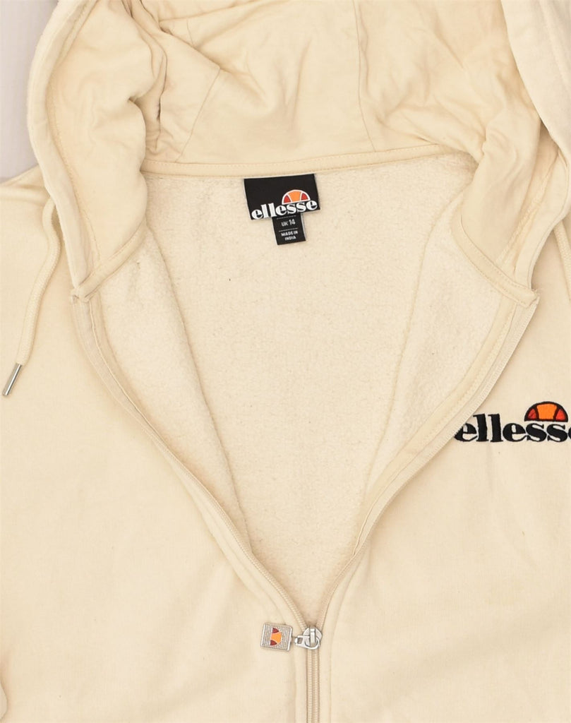 ELLESSE Womens Oversized Zip Hoodie Sweater UK 14 Large Off White Cotton | Vintage Ellesse | Thrift | Second-Hand Ellesse | Used Clothing | Messina Hembry 