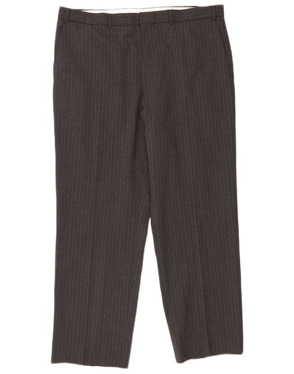 Marks & Spencer Mens Straight Suit Trousers W38 L29 Grey Pinstripe