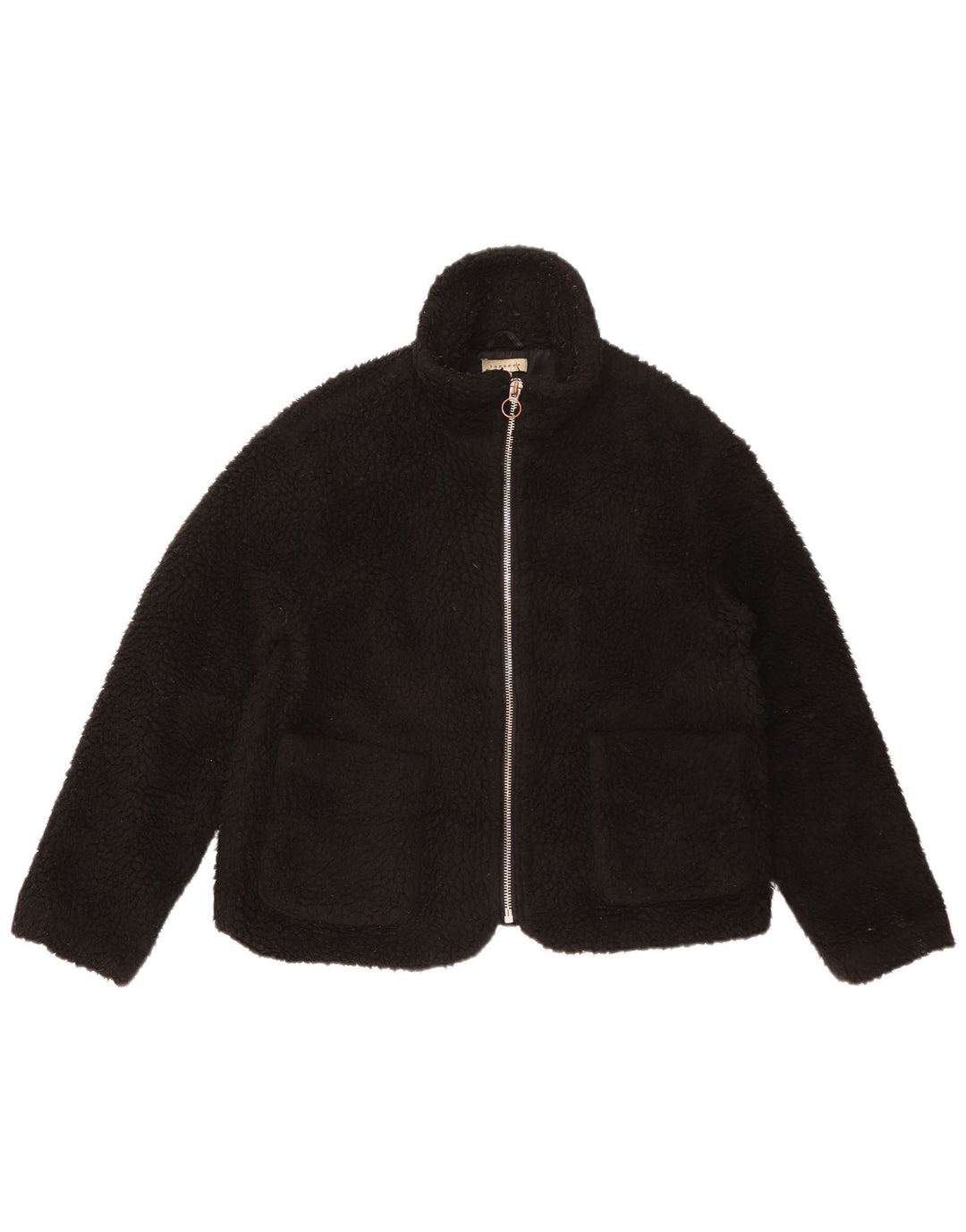 Topshop Womens Oversized Fleece Jacket UK 14 Medium Black Polyester