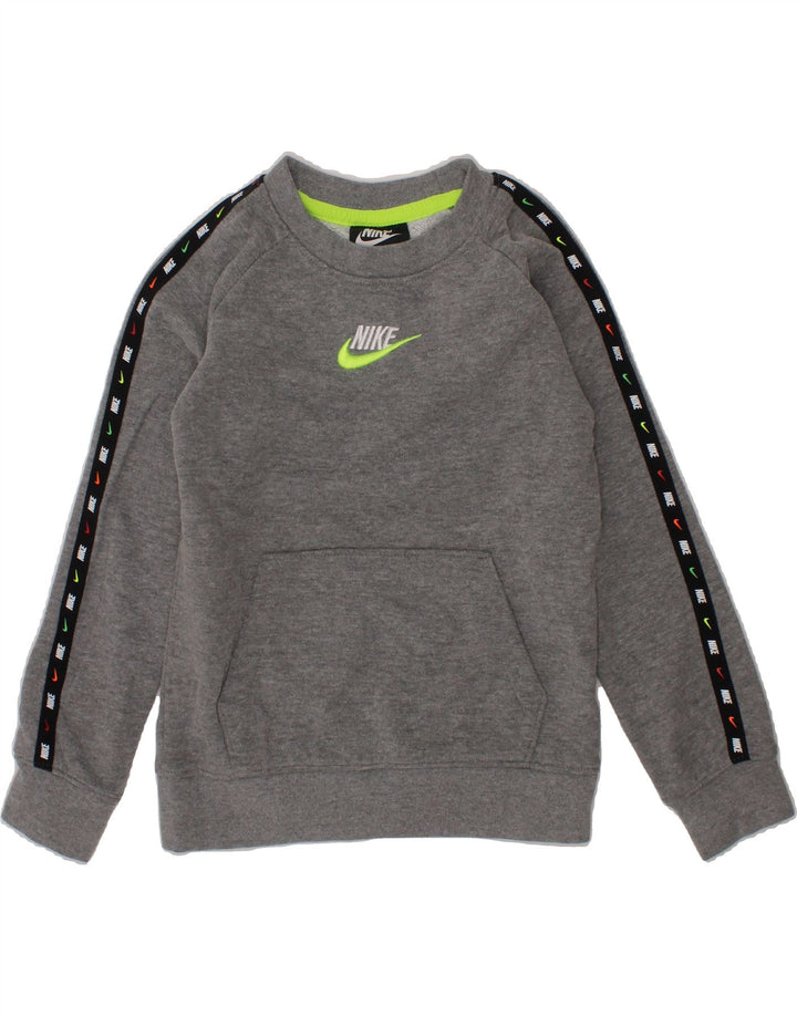 NIKE Boys Graphic Sweatshirt Jumper 4-5 Years Small  Grey Colourblock Vintage Nike and Second-Hand Nike from Messina Hembry 